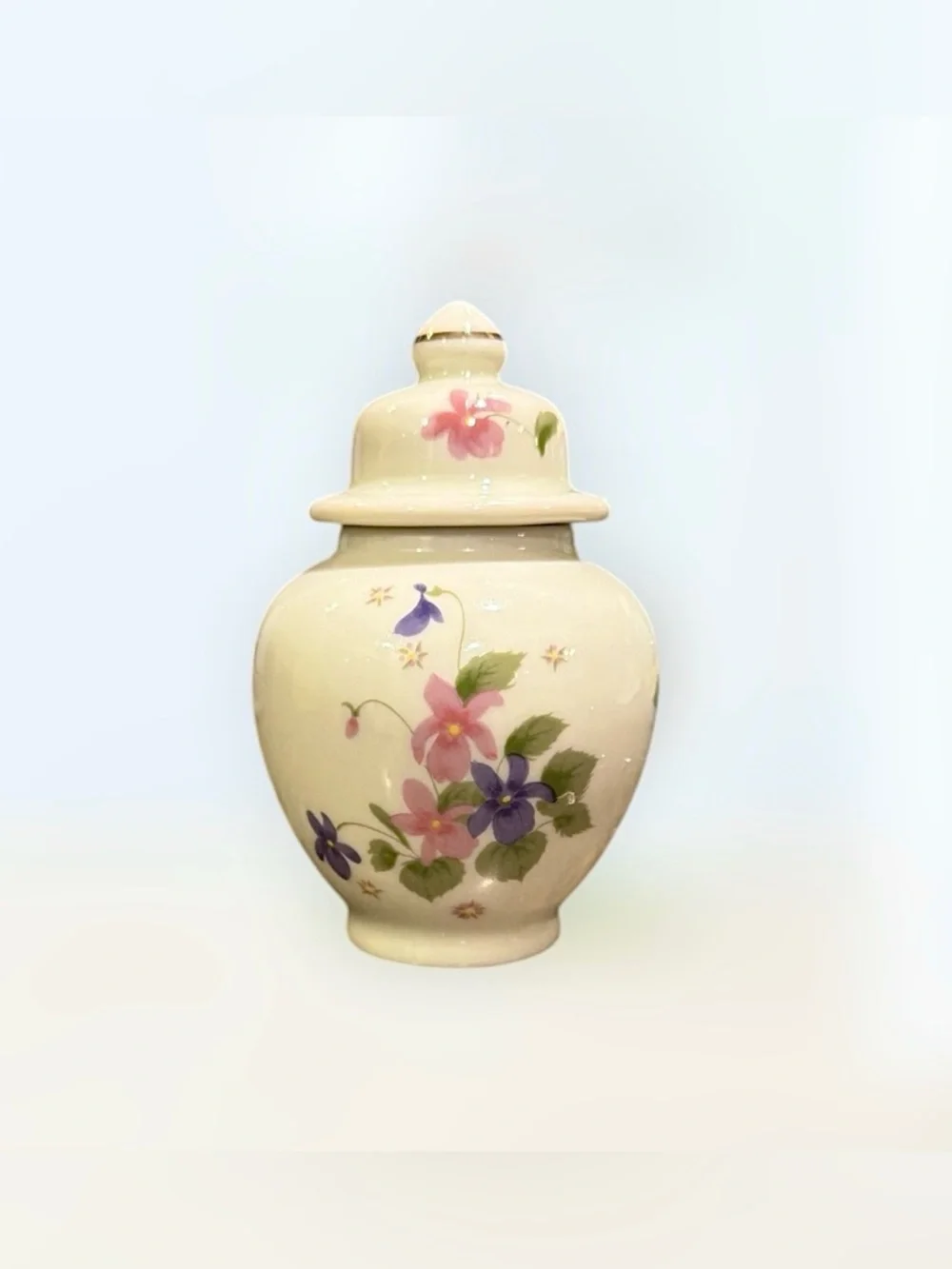Vtg Fred Roberts Co Porcelain Small Covered Ginger Jar Gold Trim Floral Japan